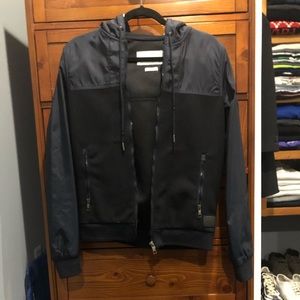 Zara Paneled Navy Zip Uo Jacket with Hood